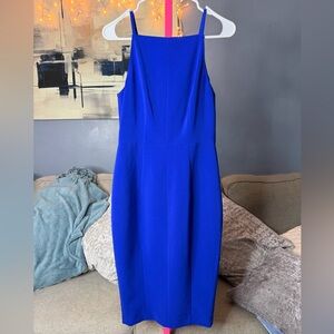 H&M Royal Blue Sleeveless Sheath Midi Dress Gold Zip NWT Size 6